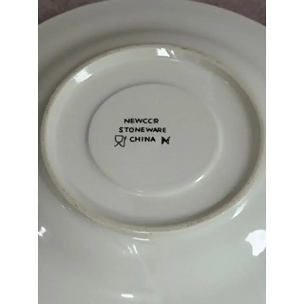 Newcor Stoneware Blue Geometric Saucers Set of 4 China Replacement Dishes
